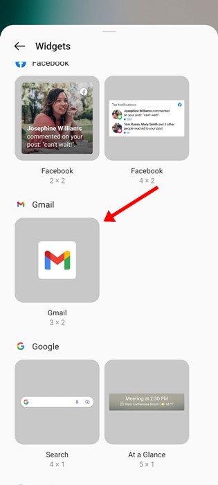 Ajouter le widget Gmail à Android