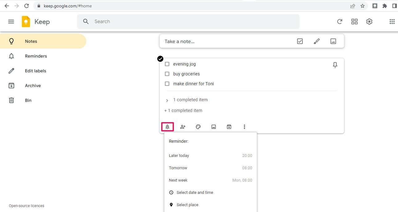 Définir des rappels sur Google Keep