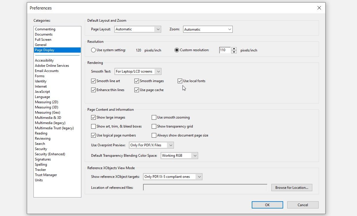 Configuration des paramètres de préférences sur Adobe Reader