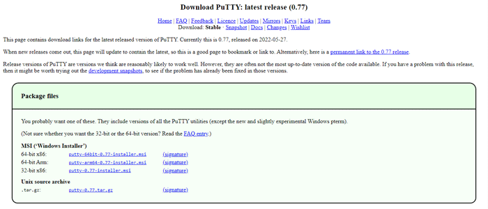 Page de téléchargement de mastic