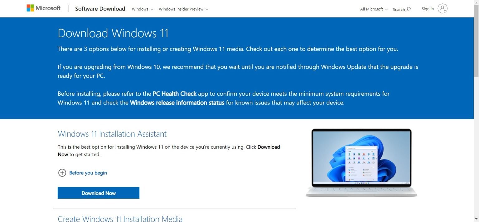 Page de téléchargement de Windows 11
