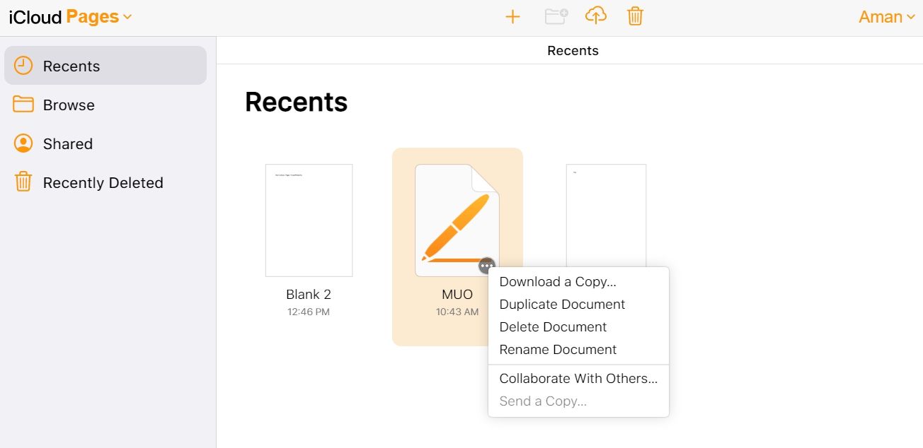 Télécharger une option de copie dans les pages iCloud