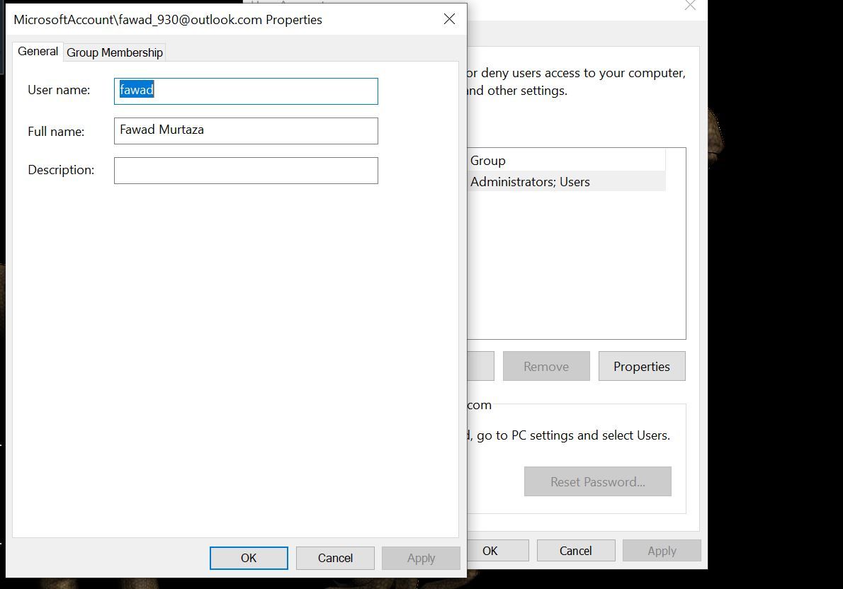 Modification du nom d'utilisateur Windows 10 à l'aide de la boîte de dialogue Exécuter