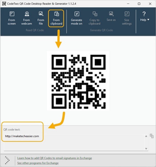 Codetwo Scanne le code QR à partir de la vue du presse-papiers