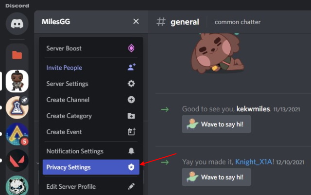 paramètres de confidentialité du serveur discord