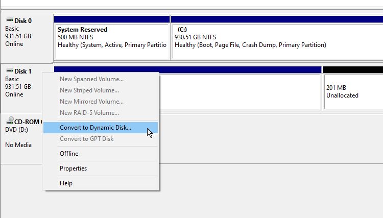 conversion de disque en dynamique dans la gestion des disques