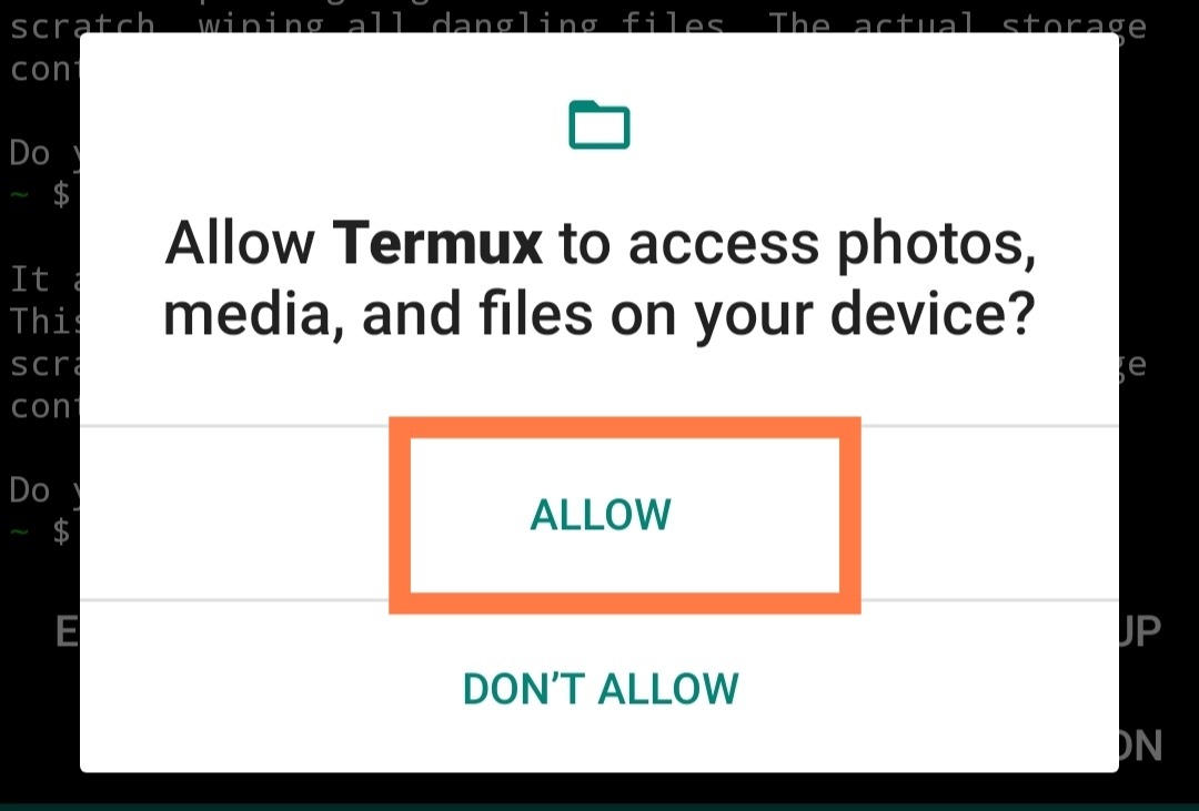 Autoriser termux à accéder aux fichiers
