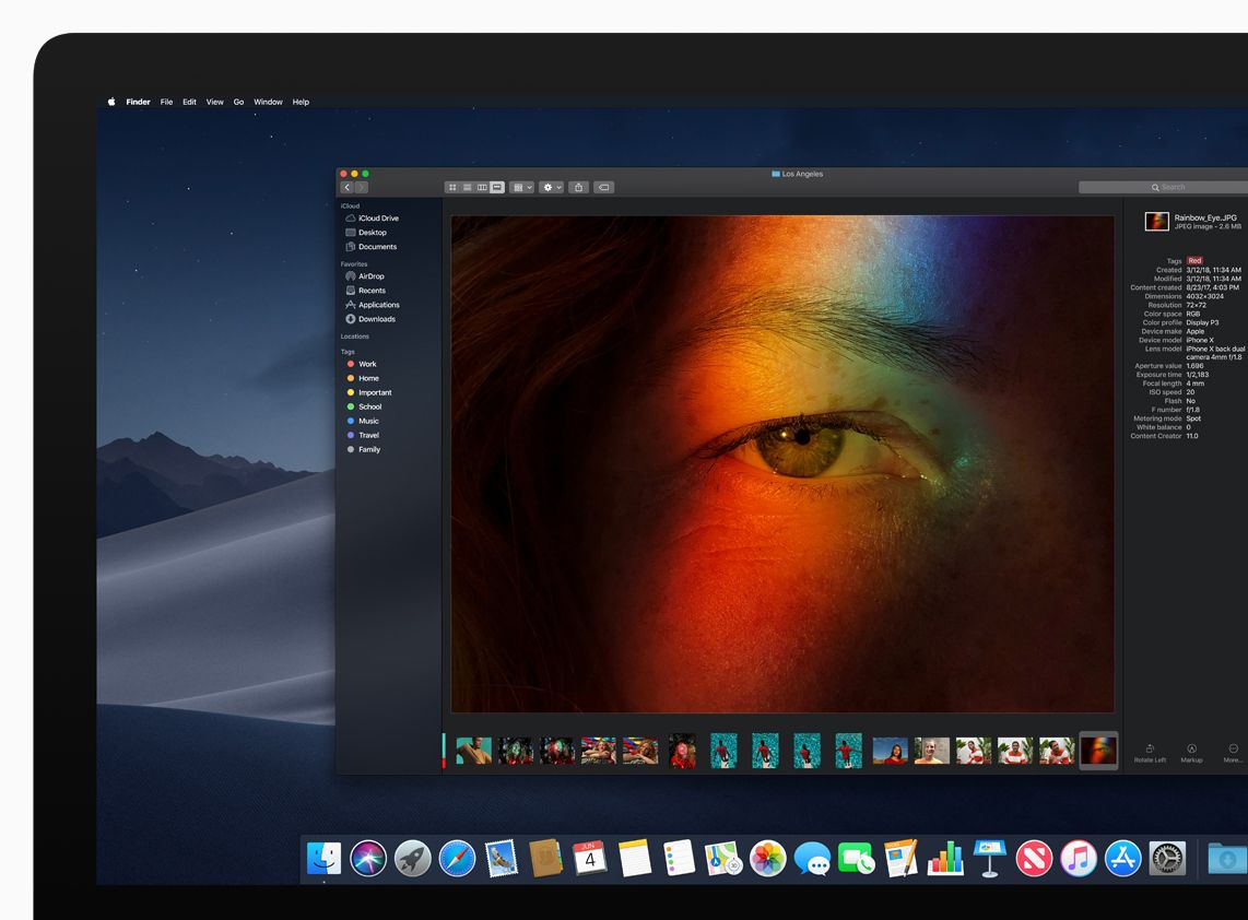 Aperçu du Finder du mode sombre de l'iMac macOS