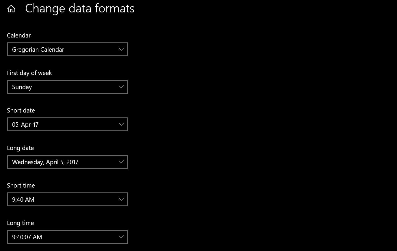 Modification du format de la date et de l'heure à partir des paramètres Windows
