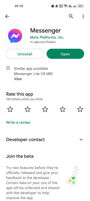 Mettre à jour l'application Messenger