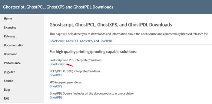 télécharger le Ghostscript pour 'Postscript and PDF interpreter/render'