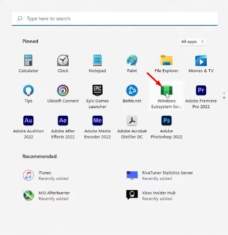 démarrer le sous-système Windows pour Android