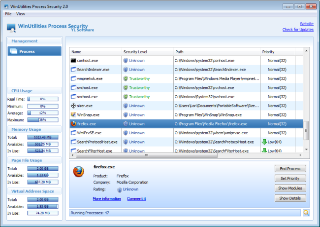 Sécurité des processus WinUtilities