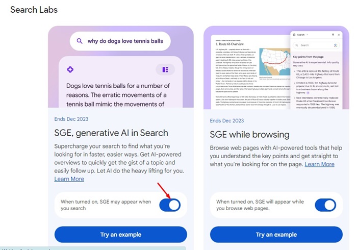 SGE, l'IA générative en recherche