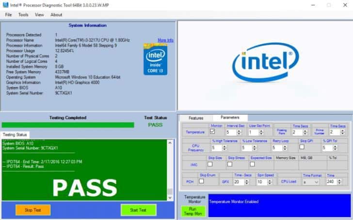 Outil de diagnostic du processeur Intel