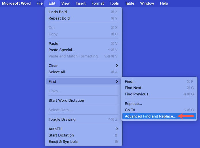 recherche et remplacement avancés dans Word pour Mac