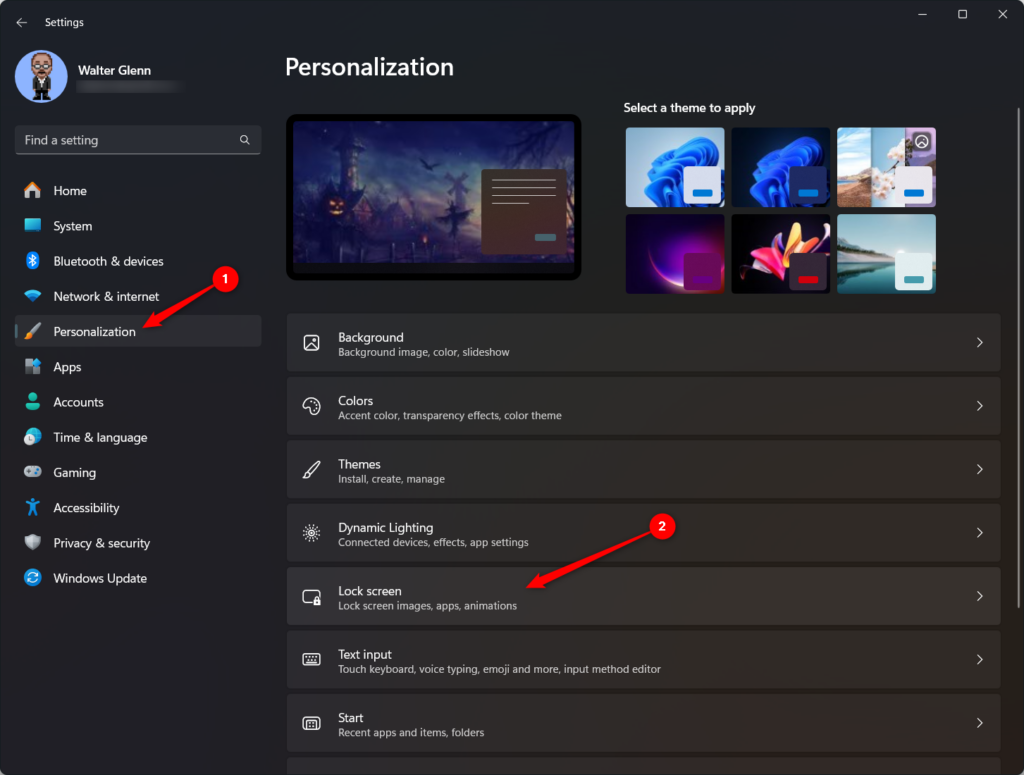 Sélection de l'option d'écran de verrouillage dans les paramètres de personnalisation