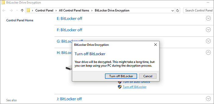 Cliquez sur « Désactiver Bitlocker »