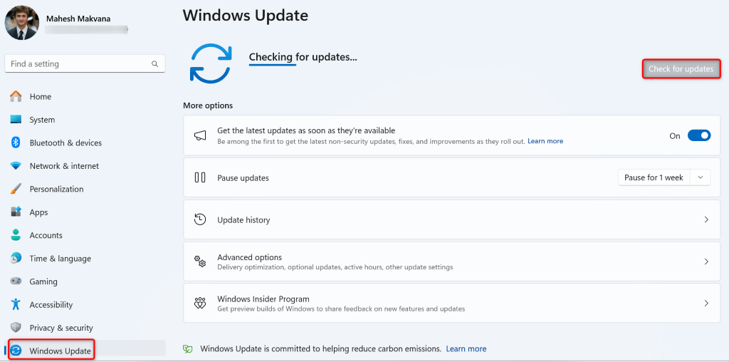 Recherche de mises à jour dans Windows 11
