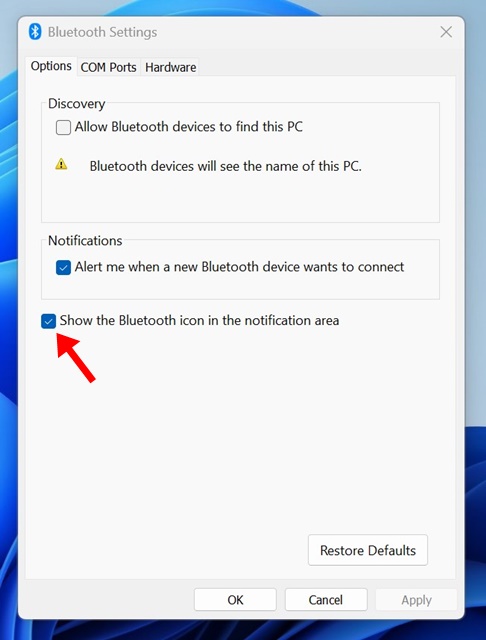 Afficher l'icône Bluetooth dans la zone de notification