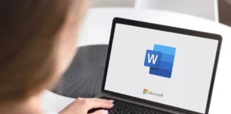 Microsoft Word launching on a laptop