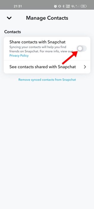 Partager des contacts avec Snapchat