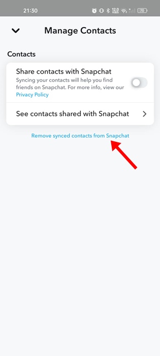 Supprimer les contacts synchronisés de Snapchat