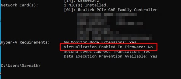 Virtualisation activée dans l'option Firmware