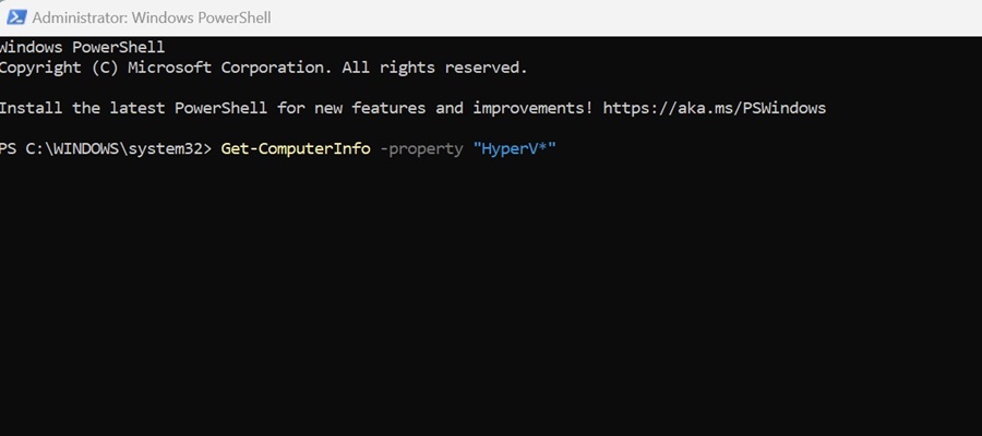 Get-ComputerInfo -propriété "HyperV*"