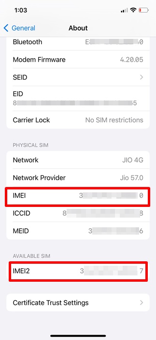 Numéro IMEI de l'iPhone