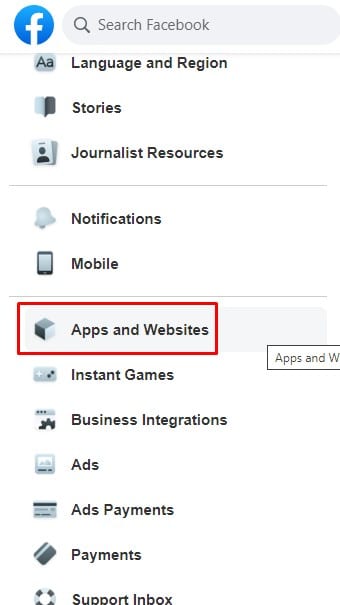 cliquez sur la section « Applications et sites Web »