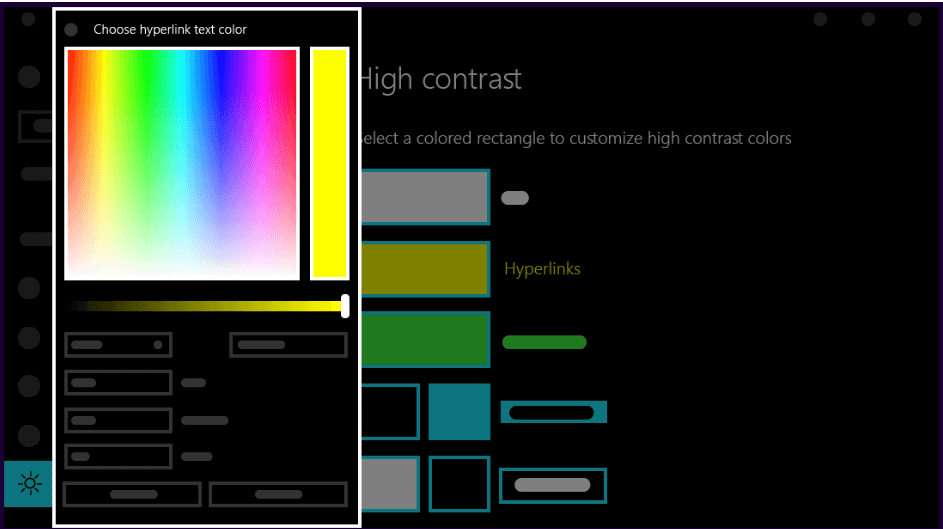 Personnalisation du thème à contraste élevé dans Windows 10.