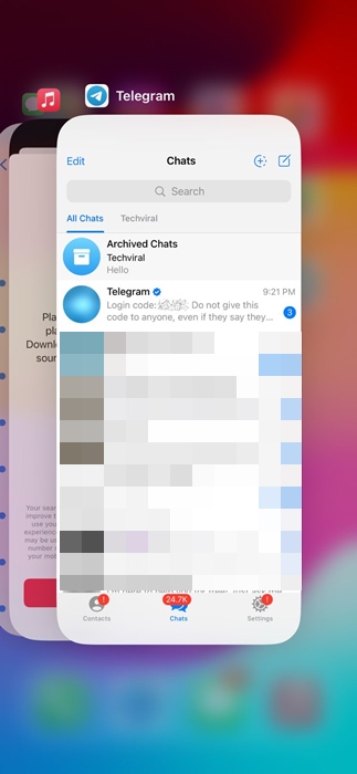 Relancez l'application Telegram sur iPhone