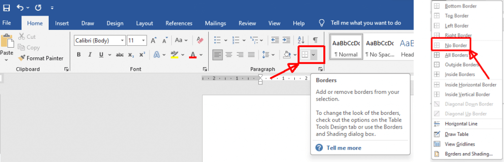 Suppression des bordures de paragraphe dans Microsoft Word.