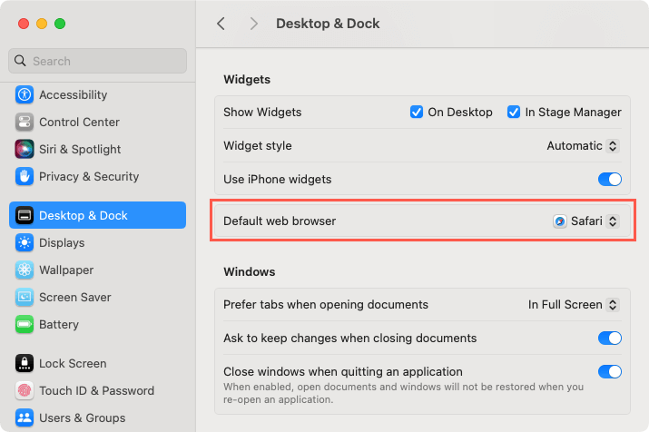 Paramètres du navigateur Web par défaut sur Mac